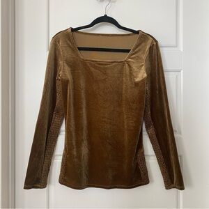 Sundance Velvet Square Neck Smocked Long Sleeve Top in Antique Gold
